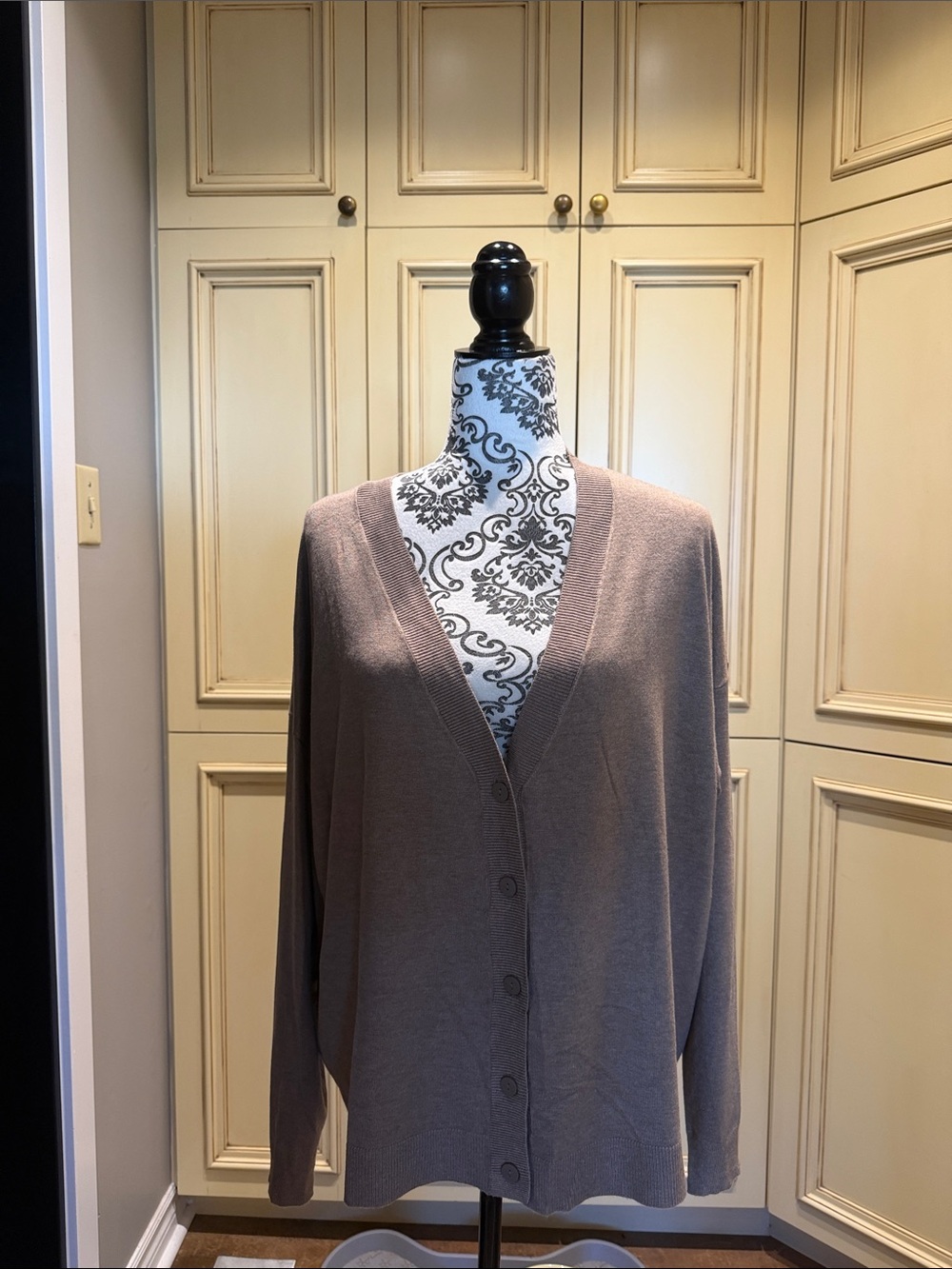 Taupe V-Neck Button Cardigan Sweater - Brand Unspecified